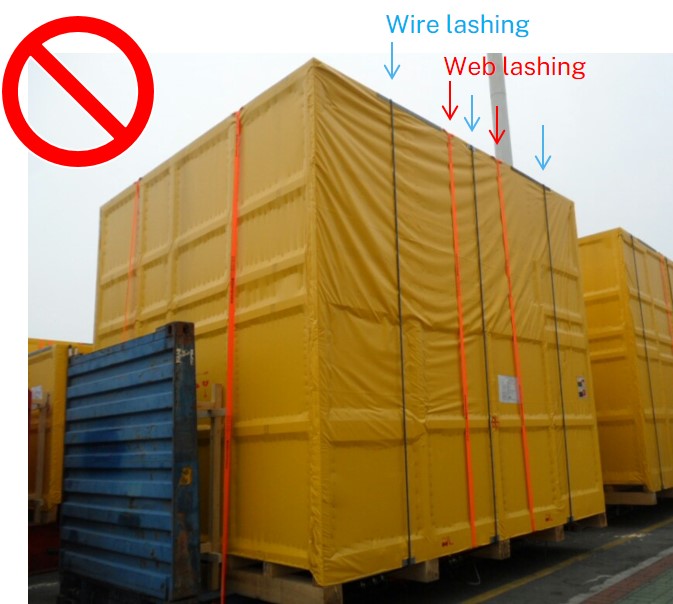 OOG 화물의 라싱 자재의 혼용 - Poor Practice