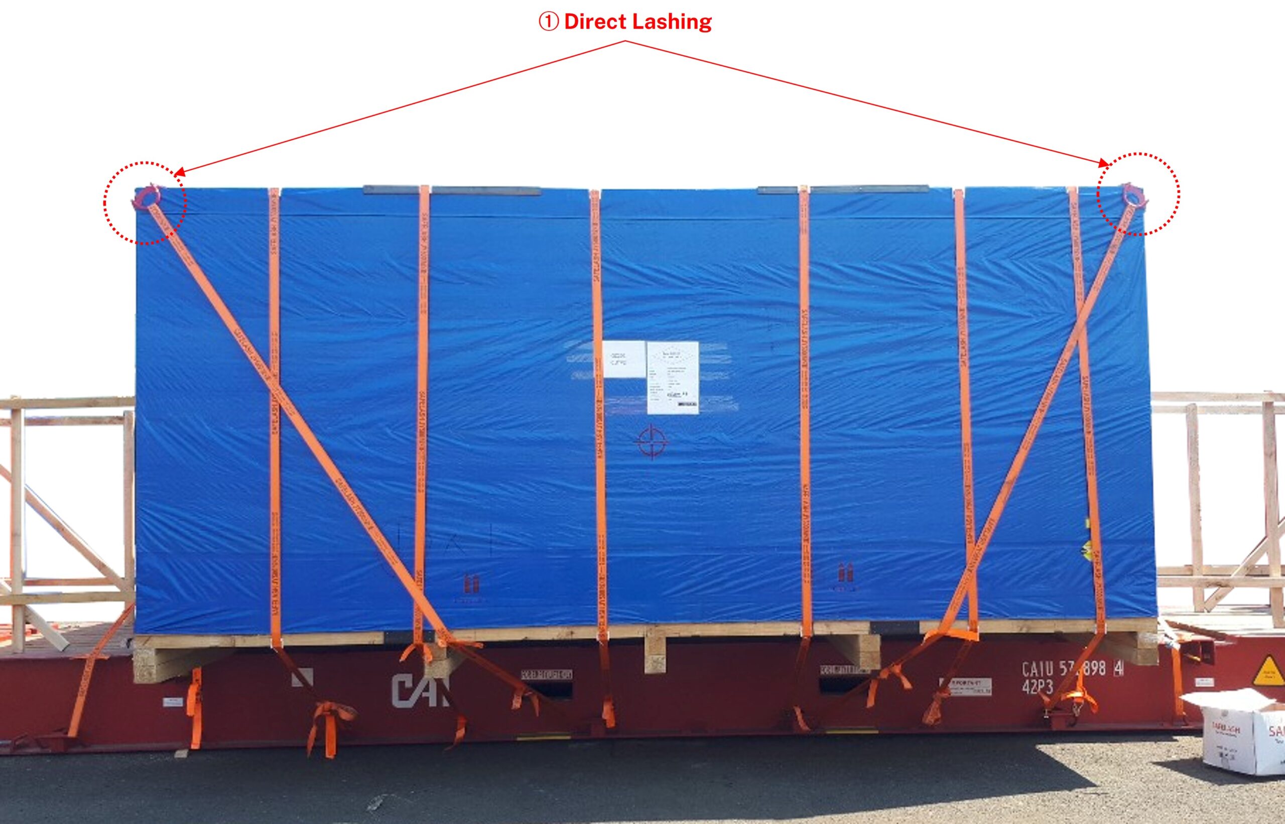 Corner lashing plate를 활용한 OOG 화물의 Direct lashing 방법