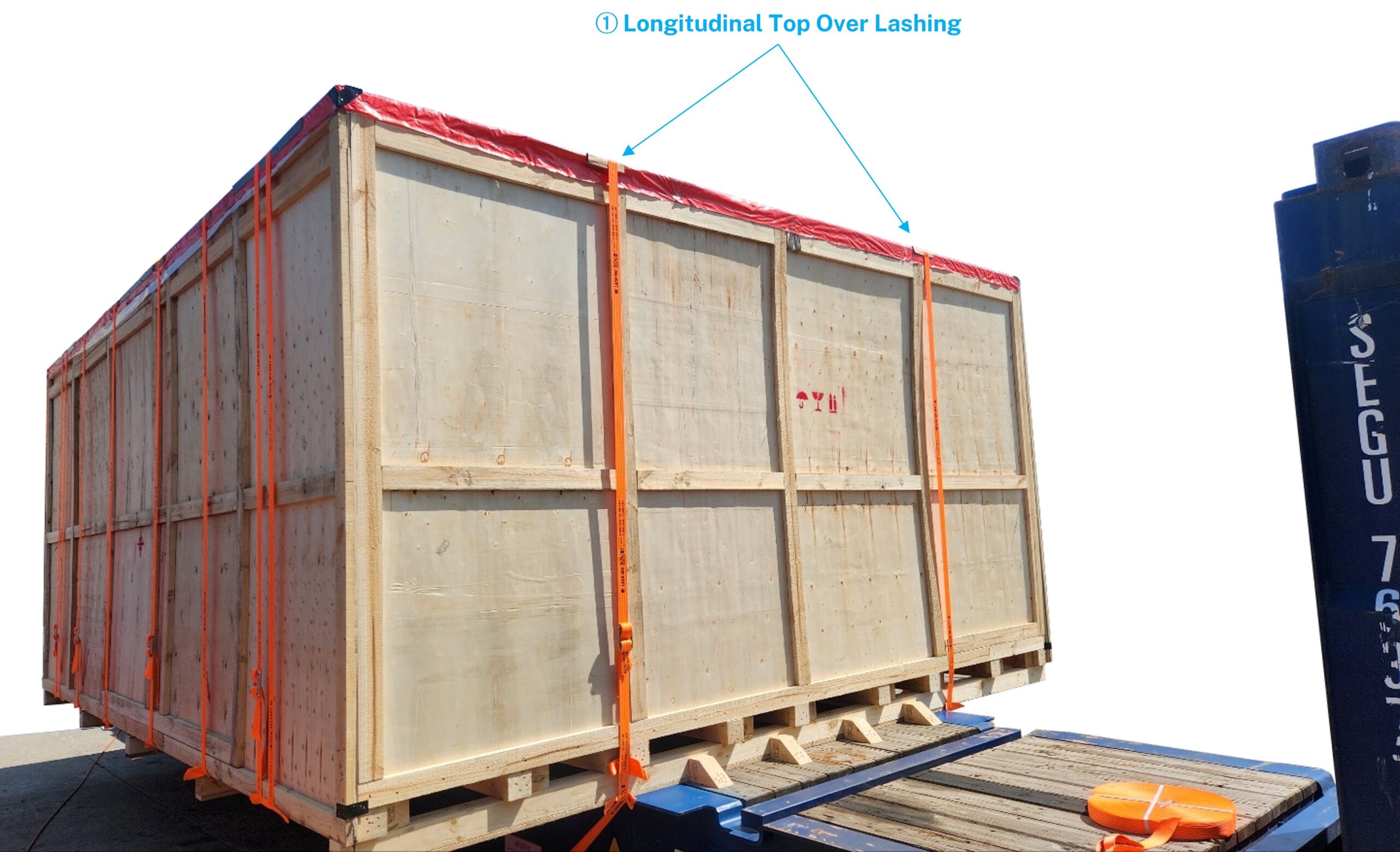 OOG 화물의 Longitudinal top over lashing